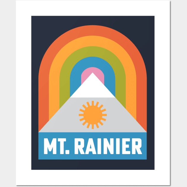 Mt Rainier National Park Washington Rainbow Badge Wall Art by PodDesignShop